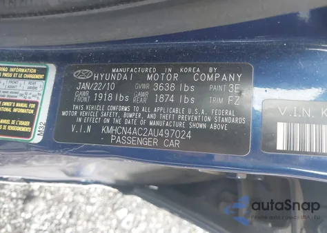 2010 Hyundai Accent Gls from USA, damaged, VIN KMHCN4AC2AU497024